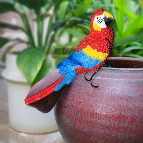 Bird Ornament Resin Scarlet Macaw Sculpture Realistic Lifelike Parrot Statue Waterproof Outdoor Garden Decoration
