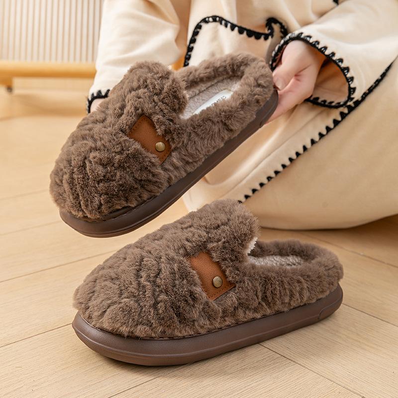 Premium Cotton Slippers Winter Non-slip Couple Fluffy Slippers Plush Thick-soled Home Thermal Shoes