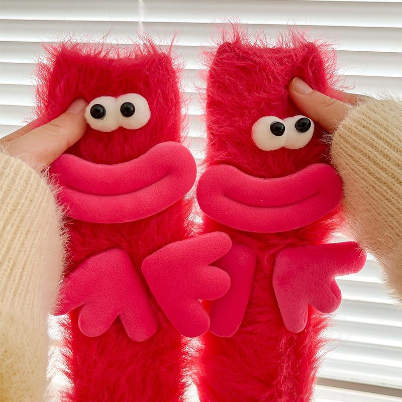 Ugly Cute Funny Socks Women's Medium Tube Socks Autumn and Winter Floor Sleeping Socks Coral Fleece Home Hair Fluffy Cute Warm