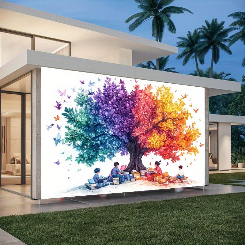 1 piece of the "All Seasons Reading Tree" party banner - Vibrant multi-color polyester fiber seasonal decoration