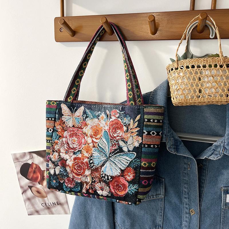 Middle mother handbag women's canvas bag new double-sided embroidered portable small square bag women's bag