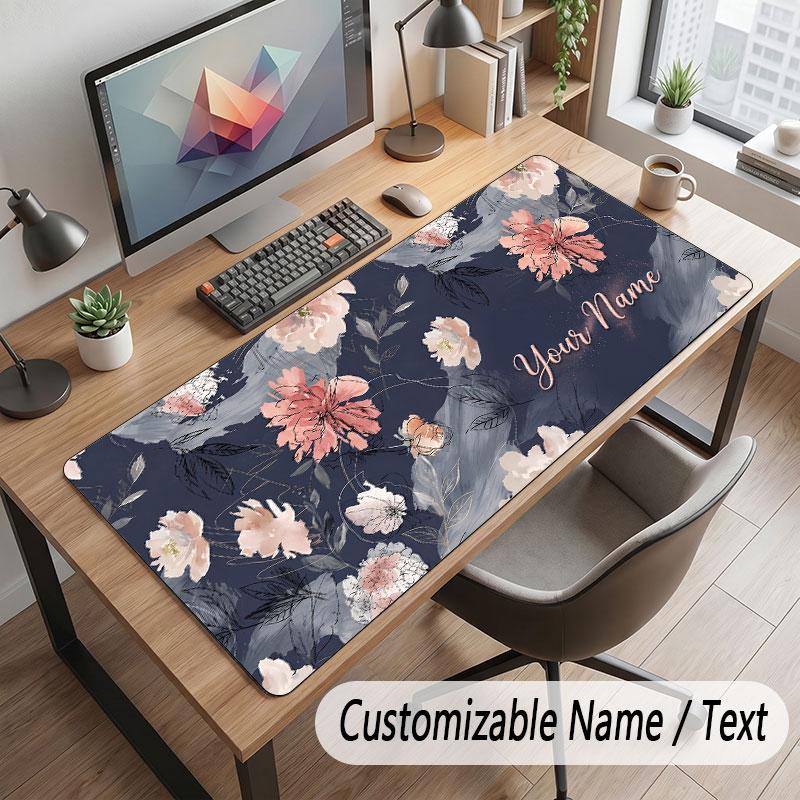 Floral Garden Theme Customized Mouse Pad Personalized Print Name Text Desk Mat For Home Office Table Decor