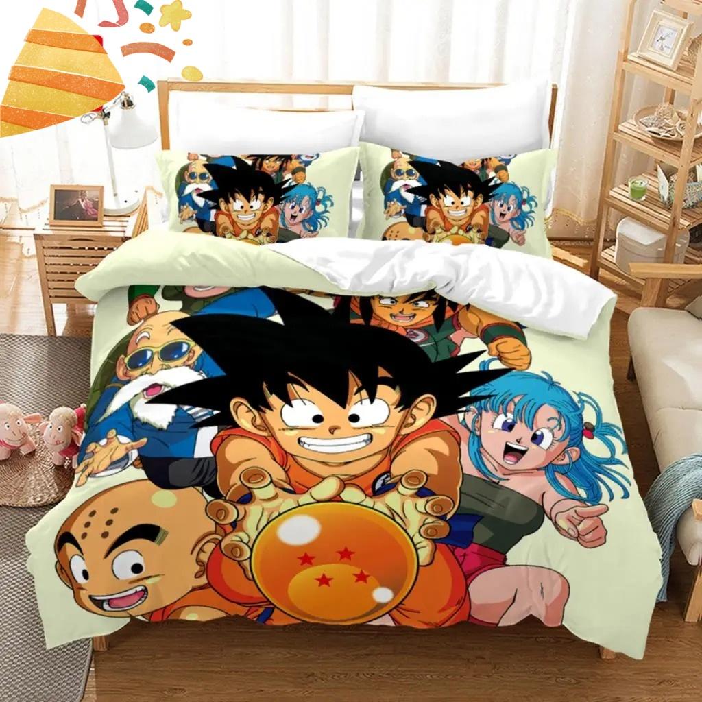 2026 Hot Sale Japanese Anime Dragon Ball Son Goku Bedding Set Quilt Cover Twin Full Bedroom Bed Decor for Teens Best Gifts