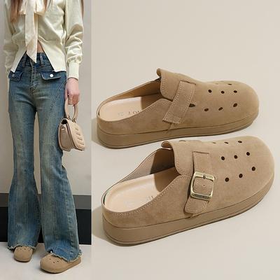 Baotou Hole Half Slippers Female External Wear Retro Hollowing Breathable One Foot Stirrup Sandal Slippers Female Fashion Women Breathable Shoes