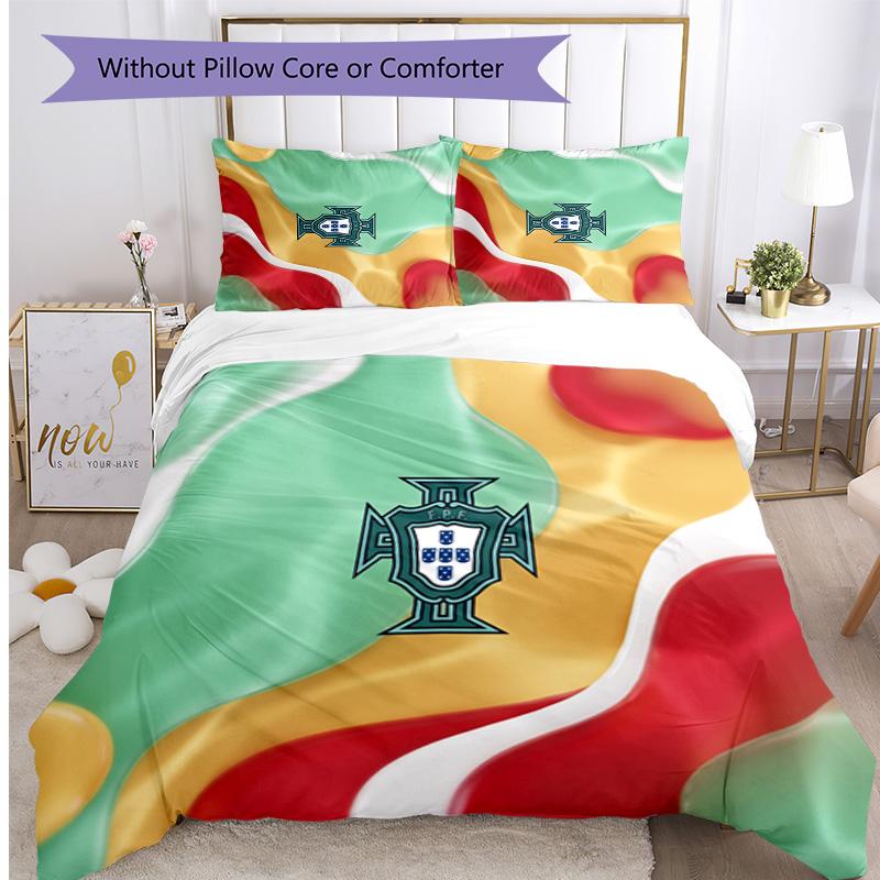 Set Biancheria da Letto Stampata Calcio Portogallo 3 Pezzi Set Copriletto Traspirante Accogliente come Regalo per la Casa Nuova o per le Feste