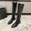 Black Pointed Toe Ladies Knee High Shaft Shoes Waterproof Women's Long Boots