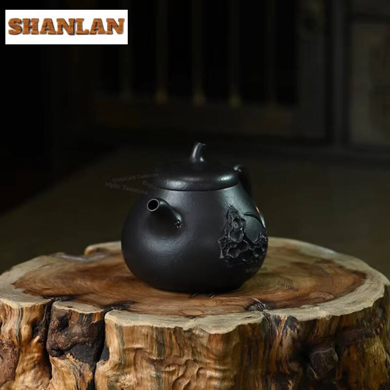 180ml Retro Yixing Purple Clay Teapots Handmade Eggplant Pot Raw Ore Black Zhu Mud Kettle Chinese Zisha Tea Set Tea Ceremony