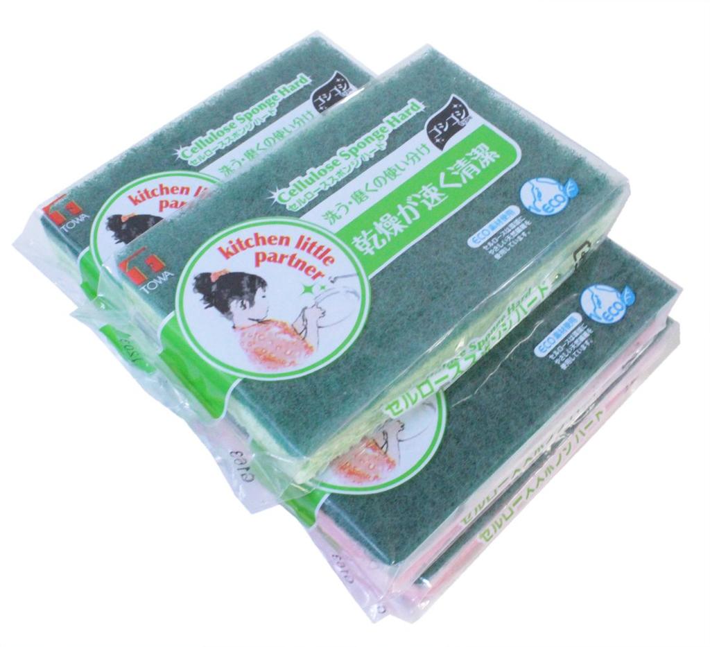 Towa Sangyo KLP Cellulose Hard Pack Kitchen Sponge 5-Pack Dishwashing Scrub Cleaning Sponges Made in Japan Brand Household