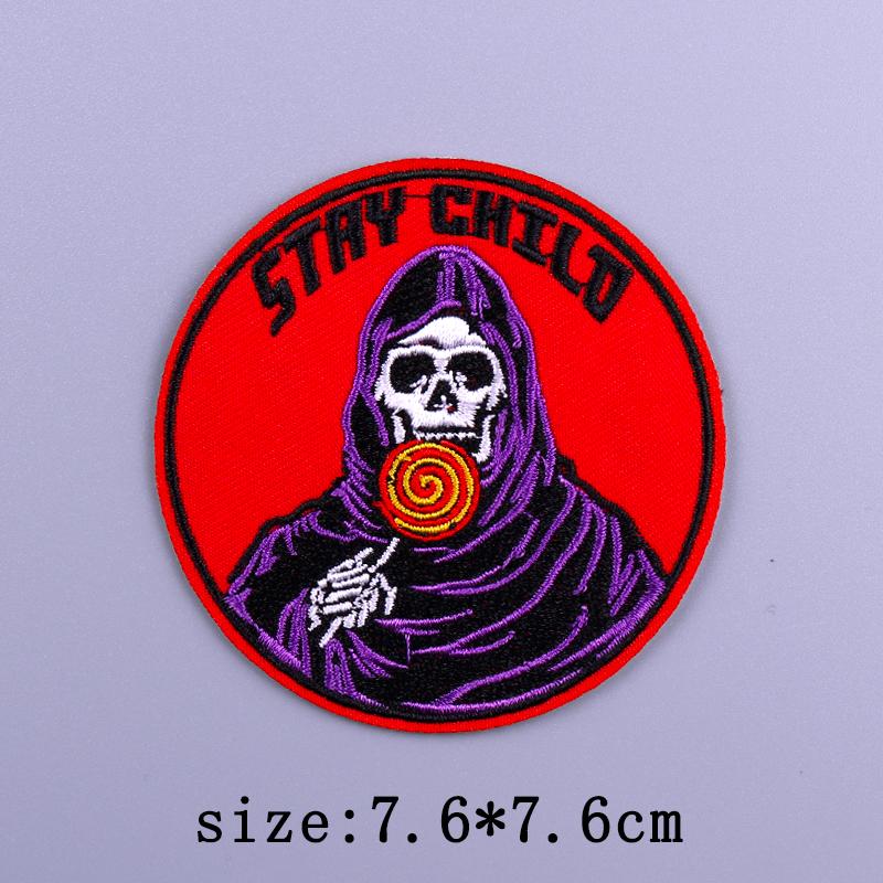 Punk Patch Iron On Embroidered Patches For Clothing Thermoadhesive Patches On Clothes Rock Biker Patch For Clothes Hook Loop