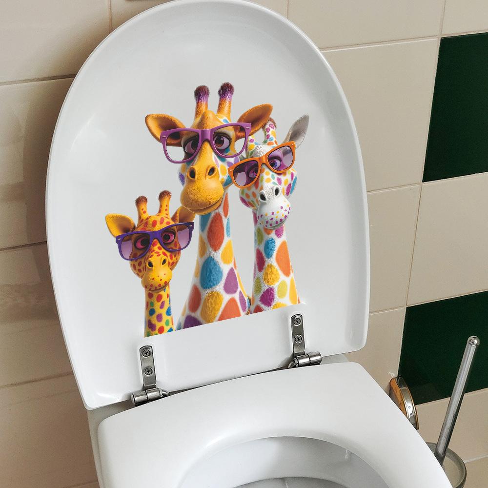 Cool Giraffe with Sunglasses Toilet Seat Sticker Bathroom Decor Removable Waterproof Decal