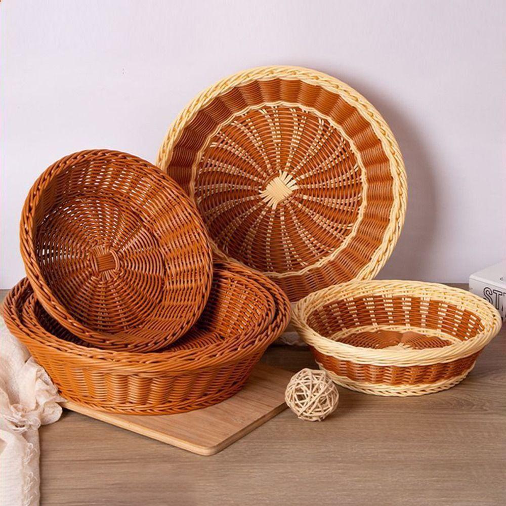 Handgeflochtener Kunst rattan Korb Runder Lebensmittelaufbewahrungskorb Praktische Aufbewahrungsbox Küche