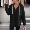 Women's Waffle Knit Long Sleeve V-Neck Solid Hooded Sweatshirt - Autumn/Winter 2026 Collection