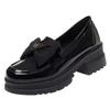 New Patent Leather Bow Single Shoes Thick Heel Platform British Style Black Small Leather Shoes
