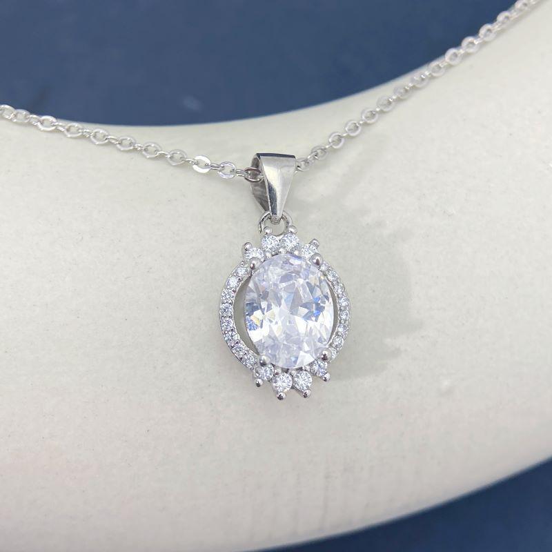 Korean Style S925 Sterling Silver Zircon Oval Pendant Necklace for Women