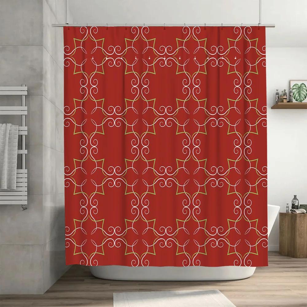 Fancy Printed Shower Curtain Waterproof Decorative Bath Rug Red Green White Flower Pattern Bathroom Liner