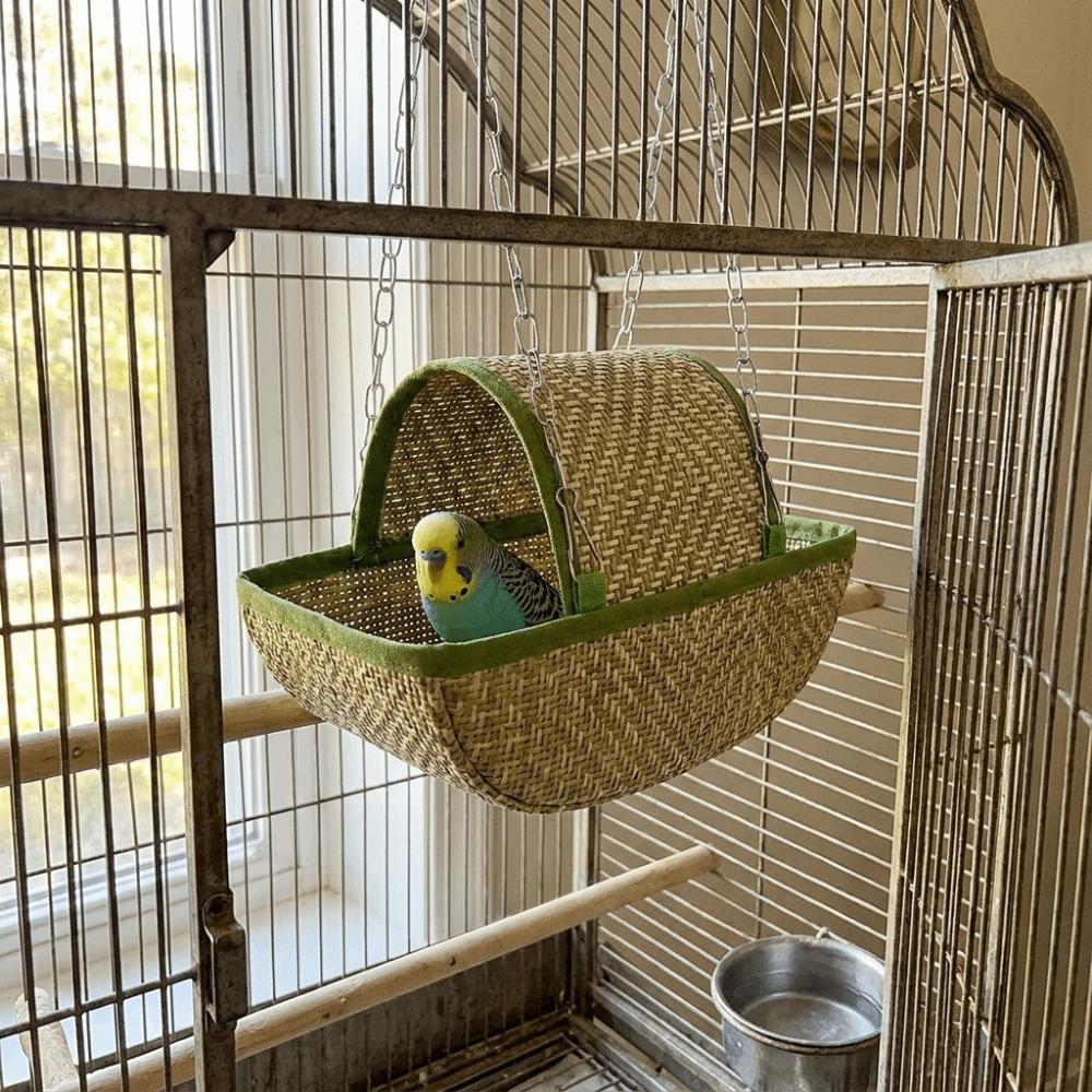Woven Hanging Bird Nest Boat Shape Bird Swing Hammock Parrot Sleeping Tent Cage Accessory
