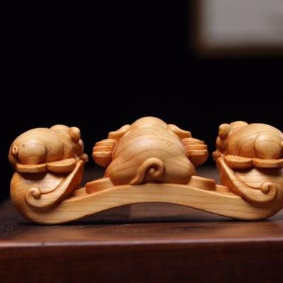 Solid Wood Carving Piggy Figurine Decoration Cute Animal Model  Home Room Office  Wealth Luck Feng Shui Decor
