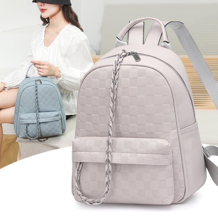 Chessboard embossed backpack large capacity women's backpack