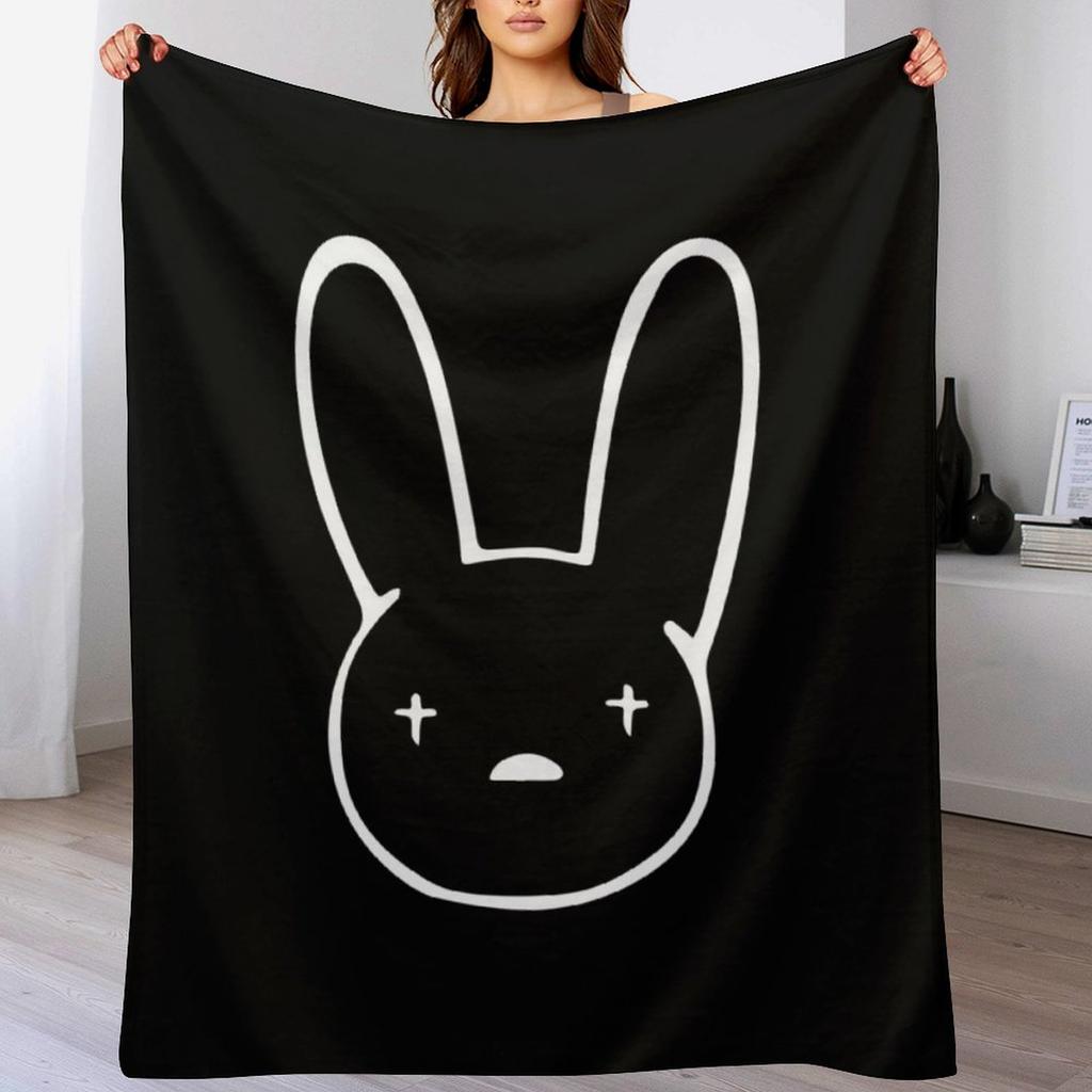Bad Bunny Oasis Logo Weiß auf Schwarz Kuscheldecke Flauschige Plüsch-Kuscheldecke für Sofa Sessel