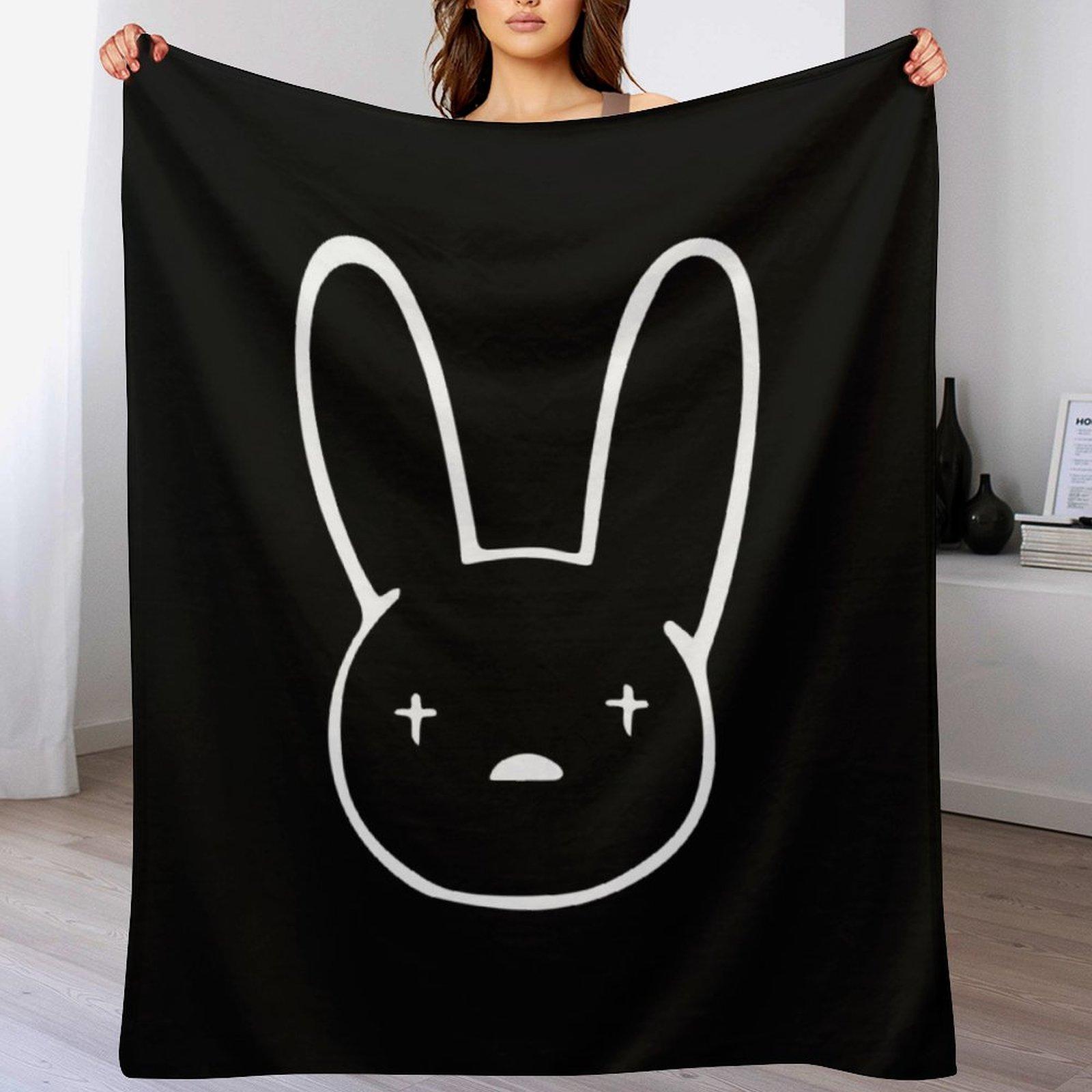Bad Bunny Oasis Logo White on Black Throw Blanket Fuzzy Plush Throw Blanket for Sofa Chair 102x76cm(40x30in)