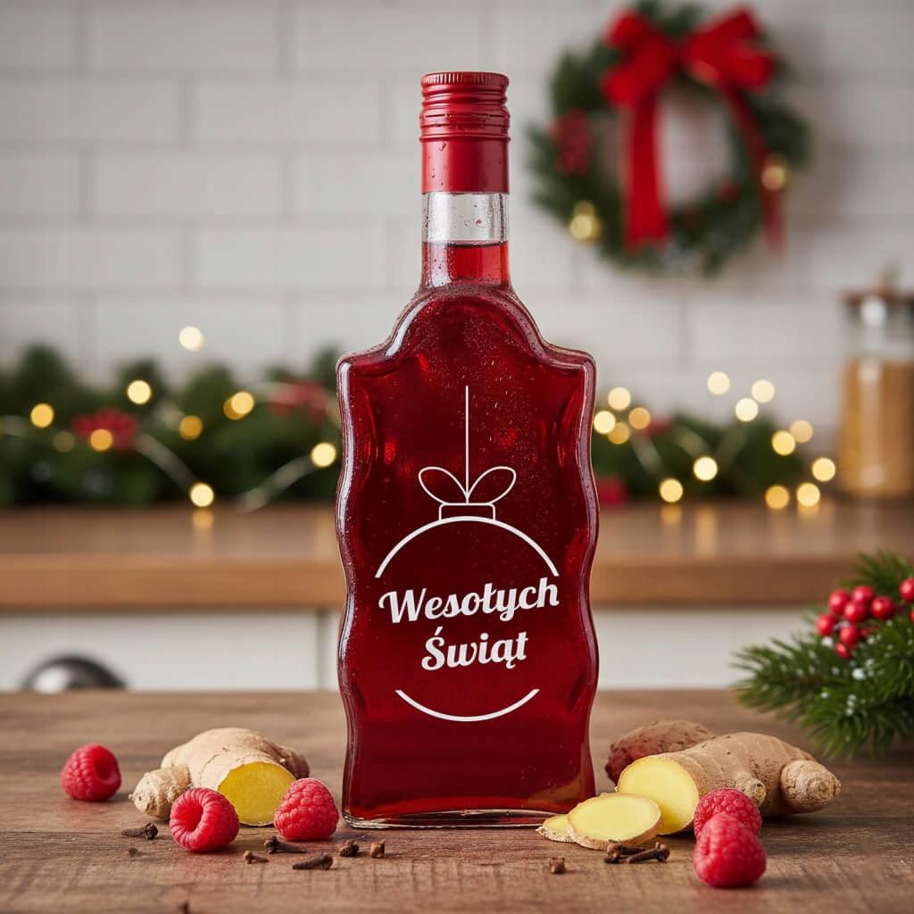 SET of 5x Christmas Glass Bottles FALA 500 Ml with Print FOR LIQUEURS