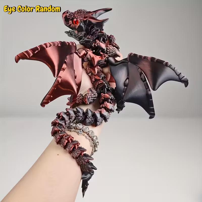 3D Printed Large Double-Horn Demon Flying Dragon with Wings Multi-Jointed Flexible Movable Children's Toy Big Horn Dragon Ornament