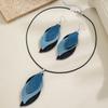Bohemian Style Multi-Layer Denim Leaf Pendant Earrings Leather Cord Necklace Elegance Versatile Women's Jewelry Set