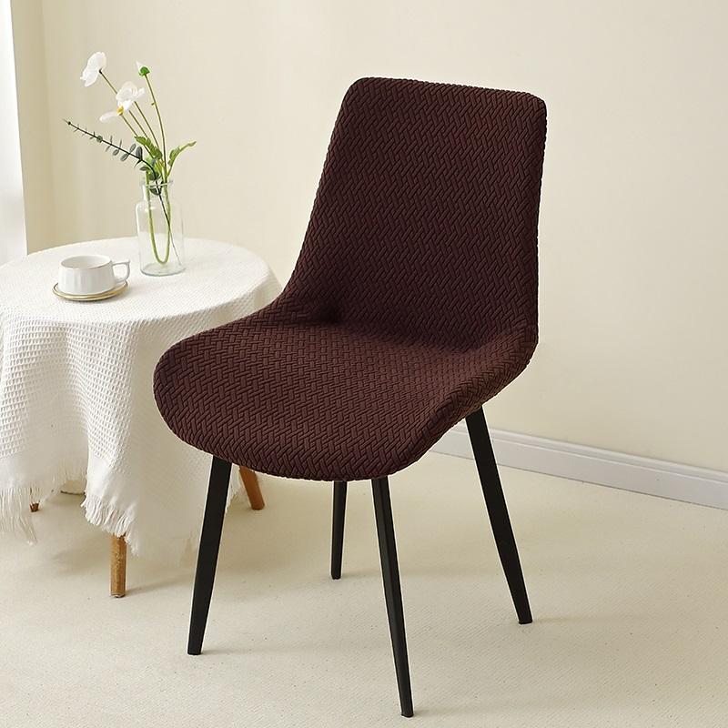 1Pc Jacquard Curved Chair Cover Solid Color Chairs Seat Slipcover Elastic Washable Chair Protector Covers For Living Room Home