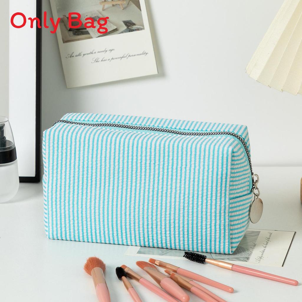 Striped Makeup Organizer With Large Capacity Travel Wash Bag For Daily Use
