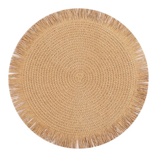 Braided Round Placemats Woven Tassel Table Mats for Kitchen Dining Heat Resistant Natural Fabric Place Mats Indoor Outdoor Use
