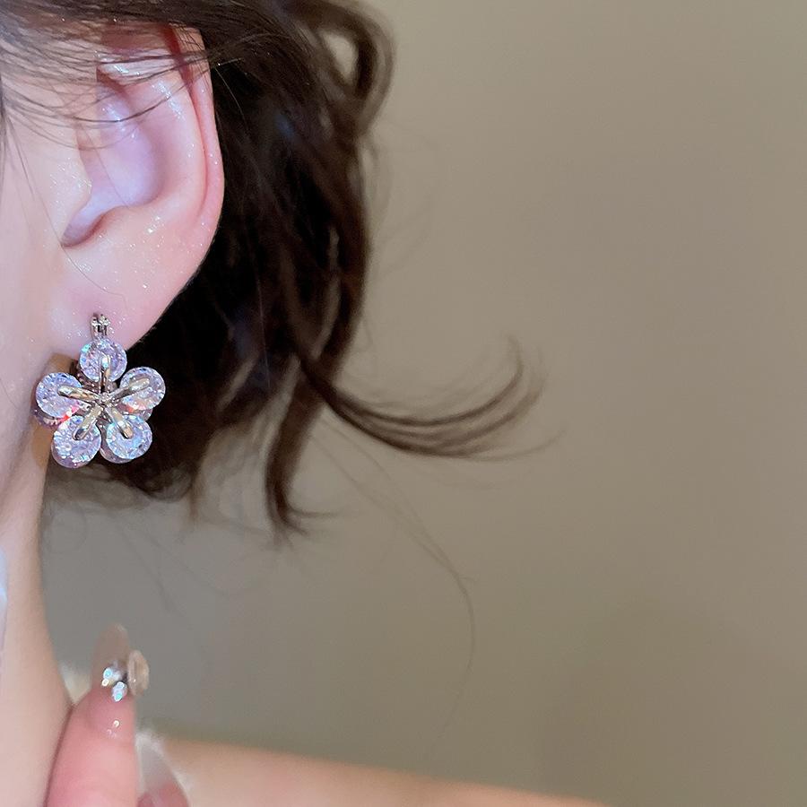 Korean Sweet Zirconia Double-Sided Floral Earrings - Luxury, High-End, Fashionable Jewelry for Women