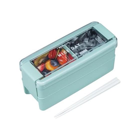 Iwasaki Kogyo Lastroware Bento Box Lunch Box 680ml 2 Tiers with Chopsticks Easy Care Dishwasher Safe Microwave Safe Mint B-1488 MT