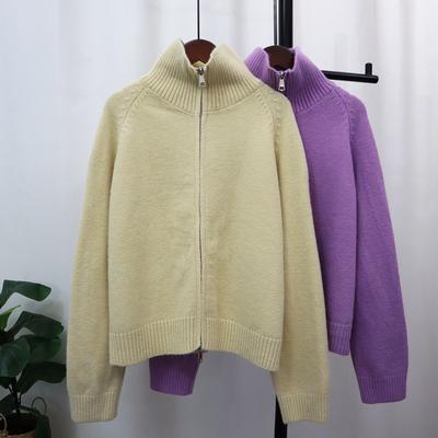 Thickened Double Zipper Sweater Jacket Autumn and Winter New Loose Solid Color Casual Versatile Knitted Cardigan Women