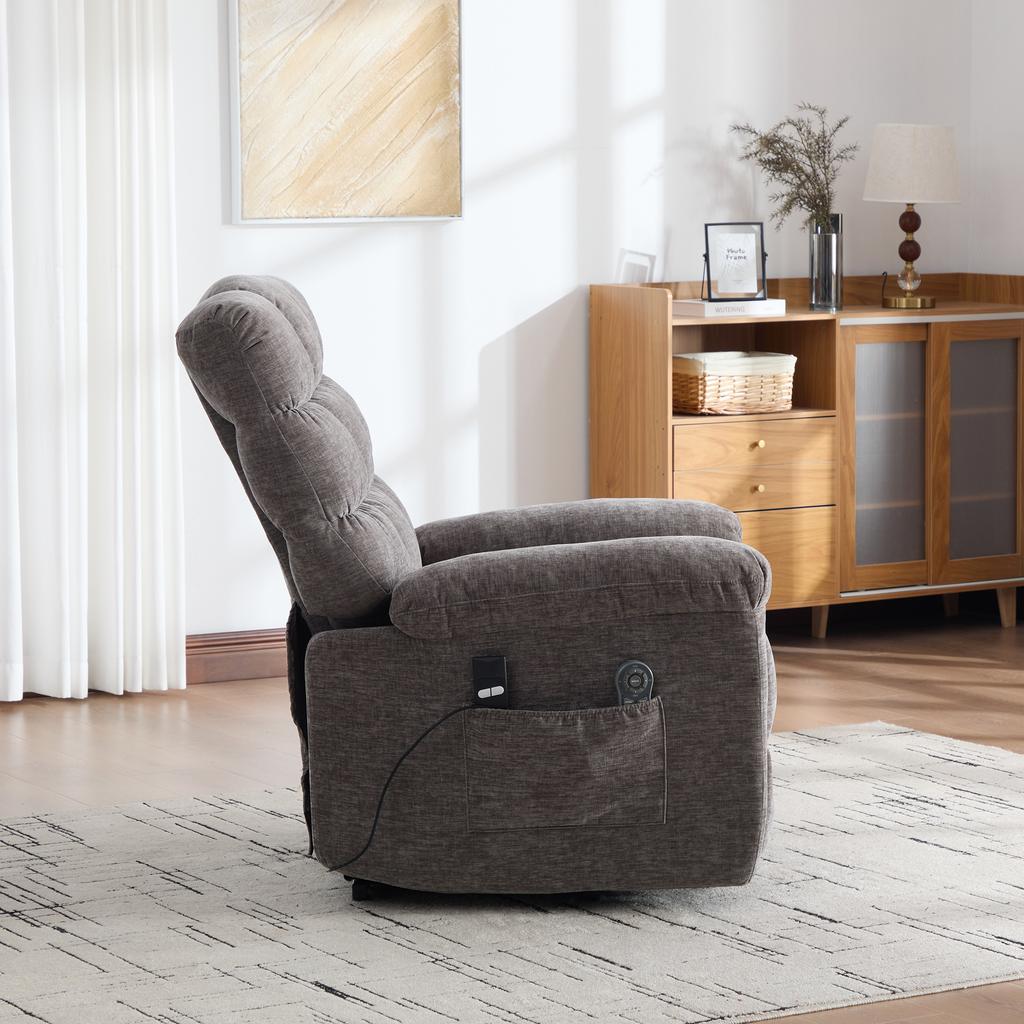 Electric Relax Chair with Stand-Up Assist, Massage and Heat Function, Adjustable Backrest and Footrest As Well As Side Storage Pockets. Gray