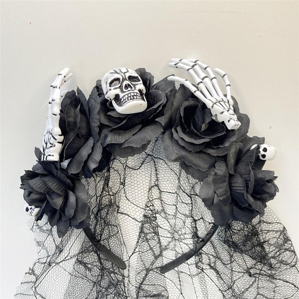 Bentiță Coroană de Flori Ziua Morților cu Voal Negru Accesorii de Petrecere pentru Femei