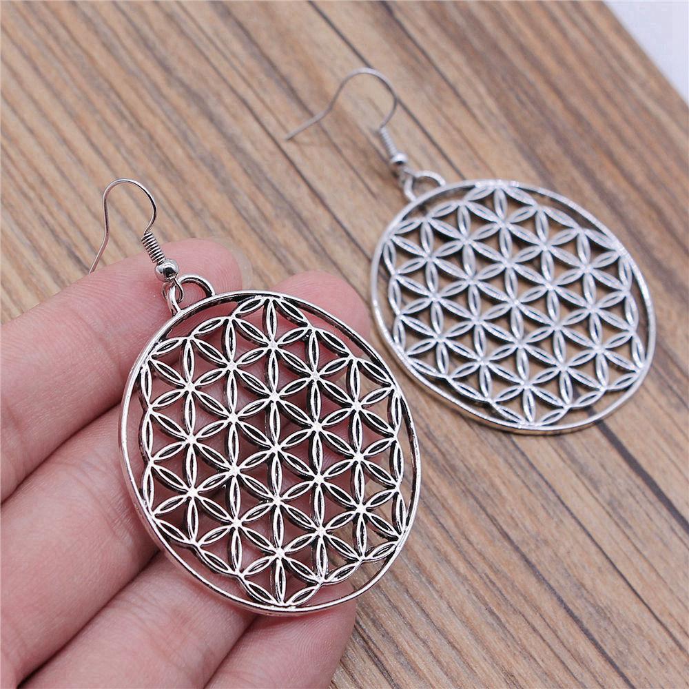 Hängeohrring Pflanze Blume des Lebens Minimalistischer Schmuck Komponenten Ohrringgröße 18x19mm QE020