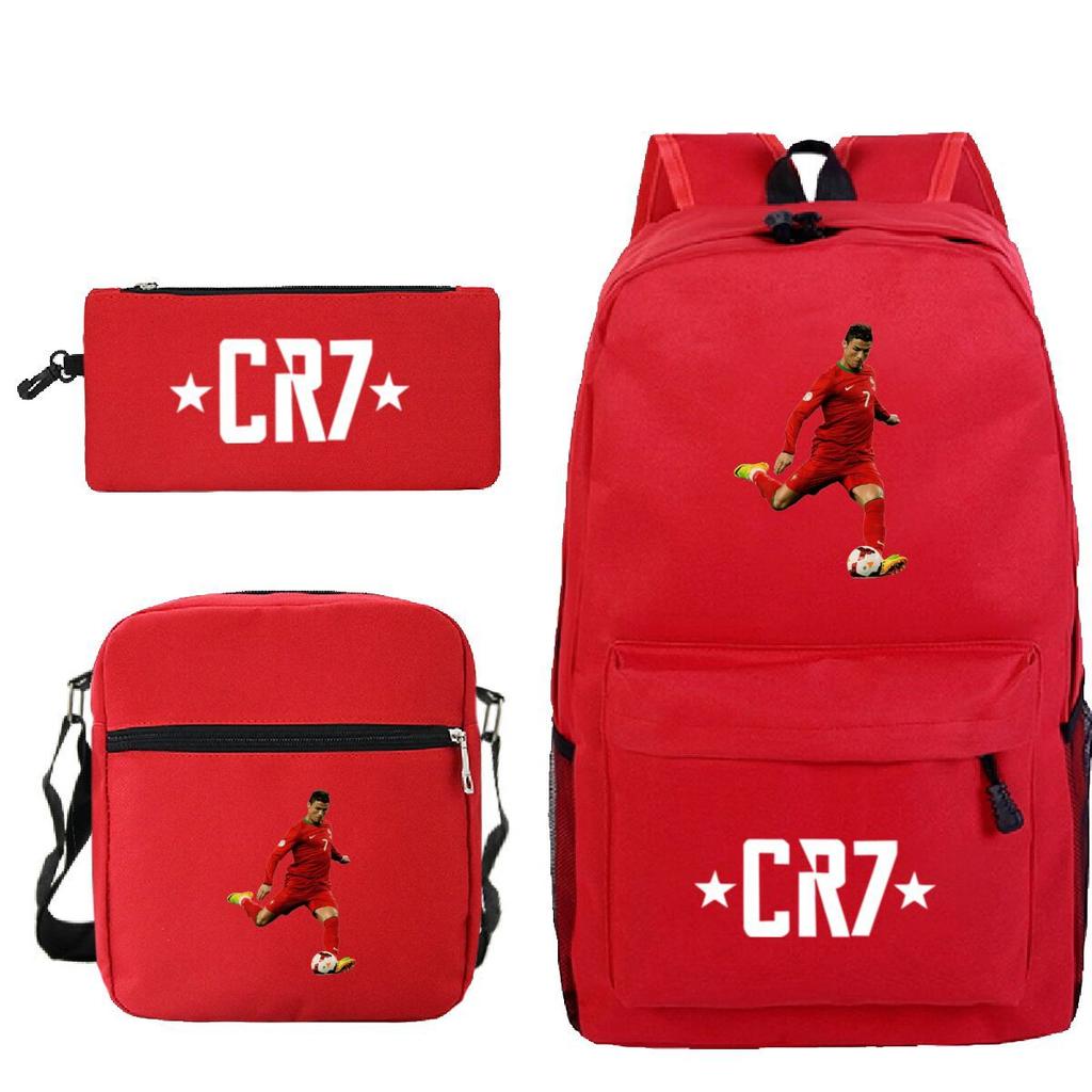 Large Capacity Schoolbag with Shoulder Strap; Student Three-piece Pencil Case Set