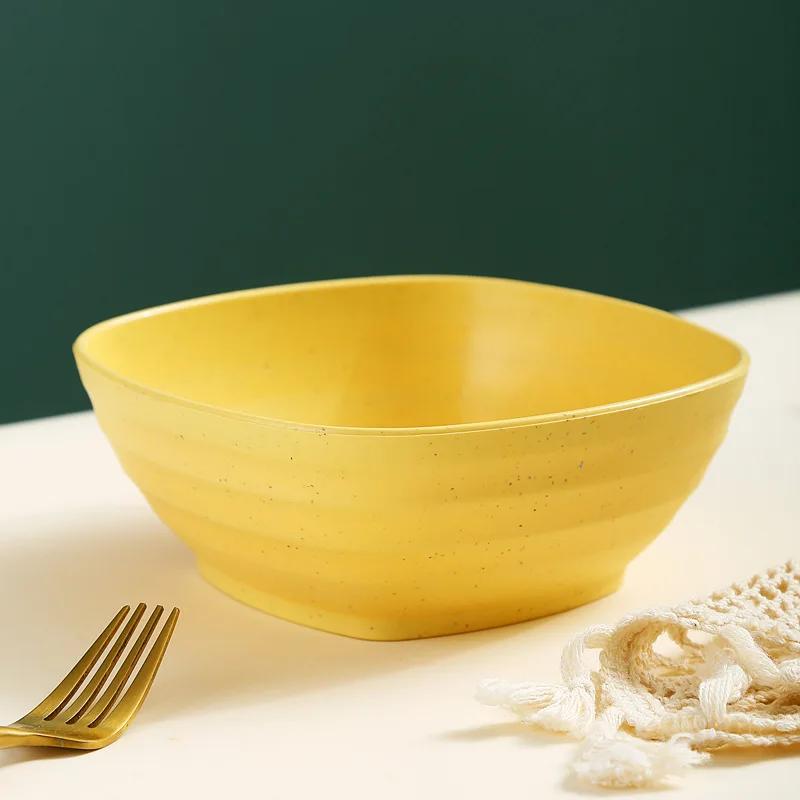 Square Wheat Straw Soup Ramen Bowls Anti-Fall Large Salad Fruit Rice Bowls Food Container Kitchen Tableware Microwave Safe