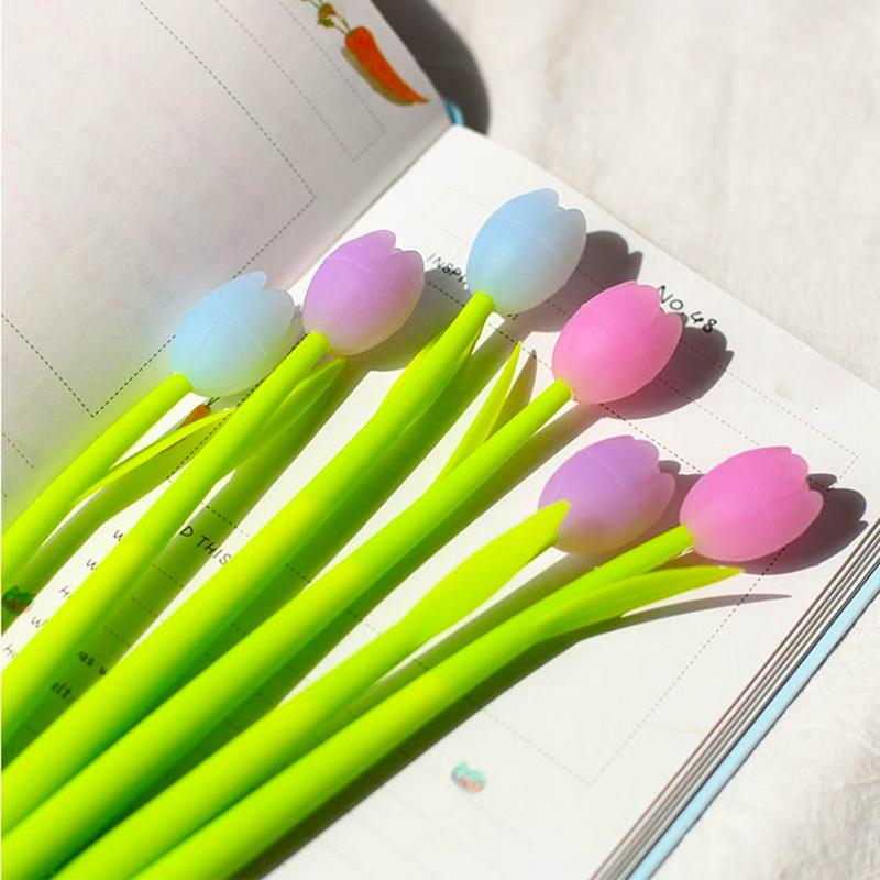 Color Changing Tulip Gel Pens Cute Discolor Floral Black Ink Neutral Pens Korean Stationery Holiday Gifts Office Supplies