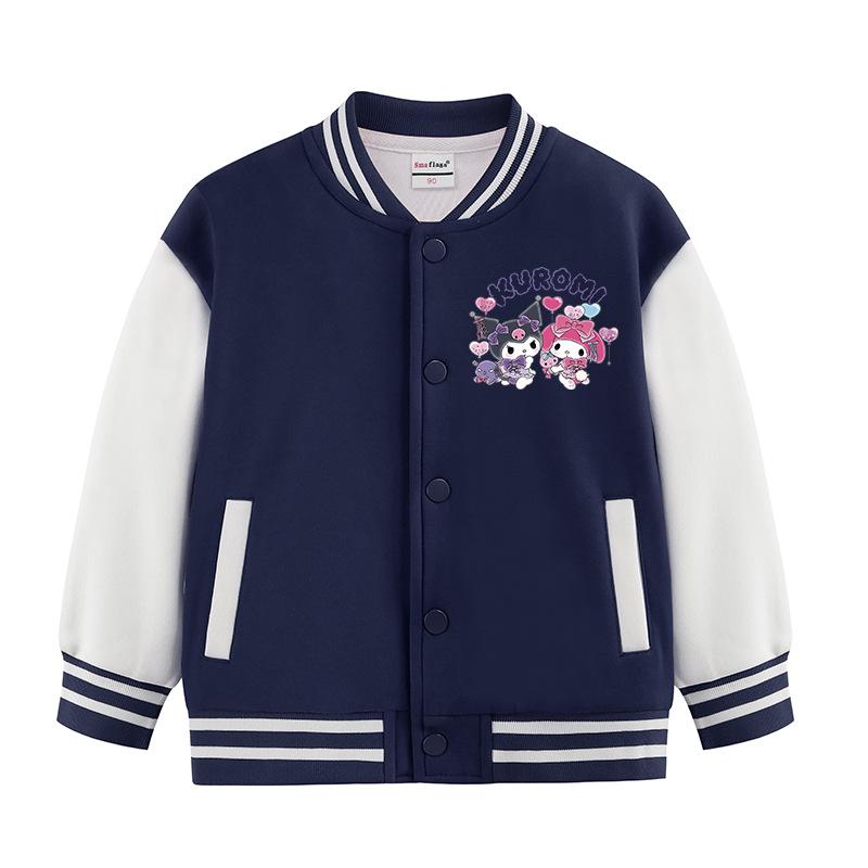 Kuromi Children's Baseball Jacket - Autumn/Winter Fashion, Girls' Plus Velvet Top, Medium & Large Sizes.