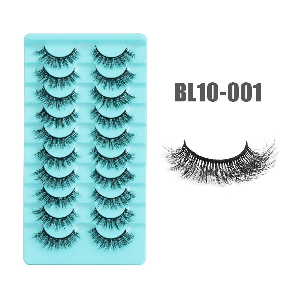 10 Pairs Of Chemical Fiber Eyelashes False Eyelashes Dense Simulation Cross Curl Short Eyelashes