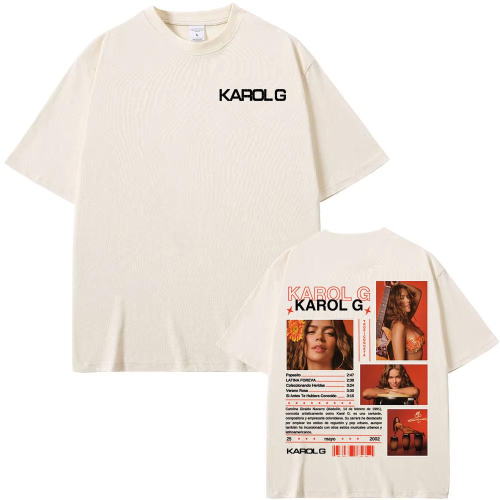 Karol G Tropicoqueta New Album 2025 Cover Tee Shirt Men Women Harajuku Retro High Street T-shirt Summer Tops Pure Cotton T Shirt