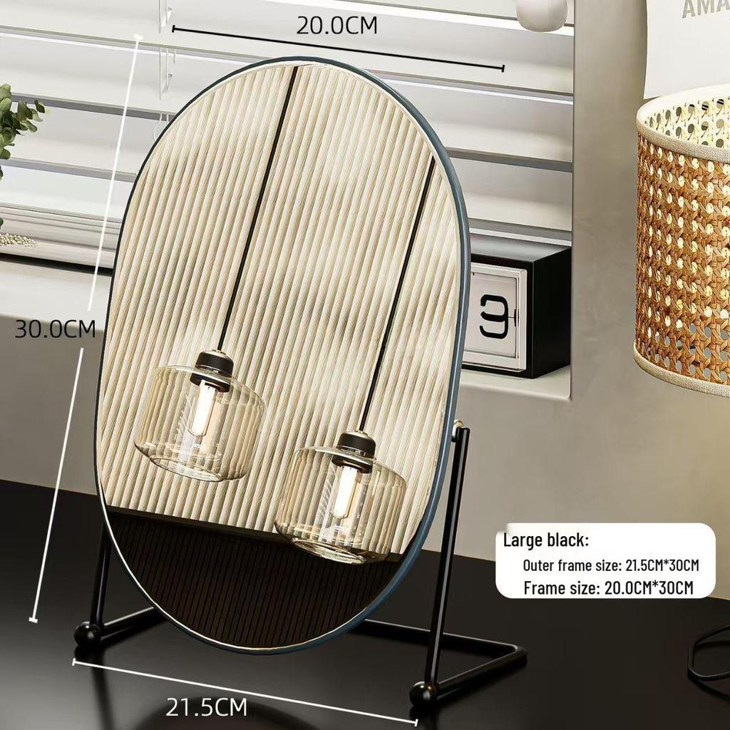 Retro Light Luxury Oval Vanity Table Mirror with Wrought Iron, Flip Design for Bedroom or Desktop