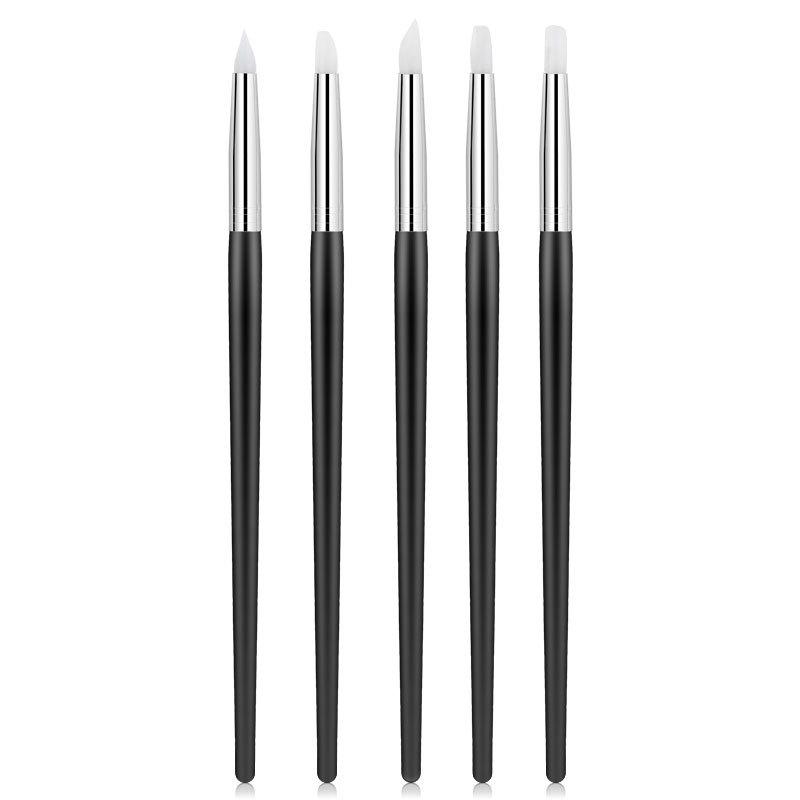 Nail Art Silicone Pen Set: 5 Black Rods for Carving, Embossing, Gradient Blending, Magic Mirror Powder.