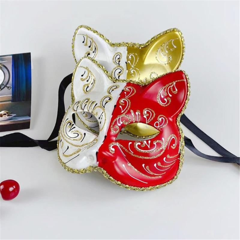 Maskenkatzen Maske Halloween Katzen Gesichtsmaske, Tier-Cosplay-Maske aus Kunststoff für Damen Herren Halloween Maskenball Party