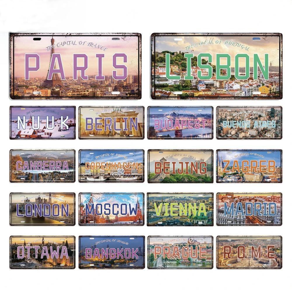 Vintage Capital City Licenses Plate Metal Plaque Metal Aluminum Sign for Restaurant Bar Workshop Cafe Pub Man Cave Decoration