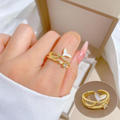 Bague Mode Queue de Sirène en Or Véritable Ouverture Réglable Bijoux Simples Bague Japonaise Bague de Couple