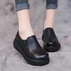 Soft Leather Wedge Heel Round Toe Deep Mouth Single Shoes Women's Four Seasons Waterproof Platform Non-slip Wear-resistant Work Women's Shoes