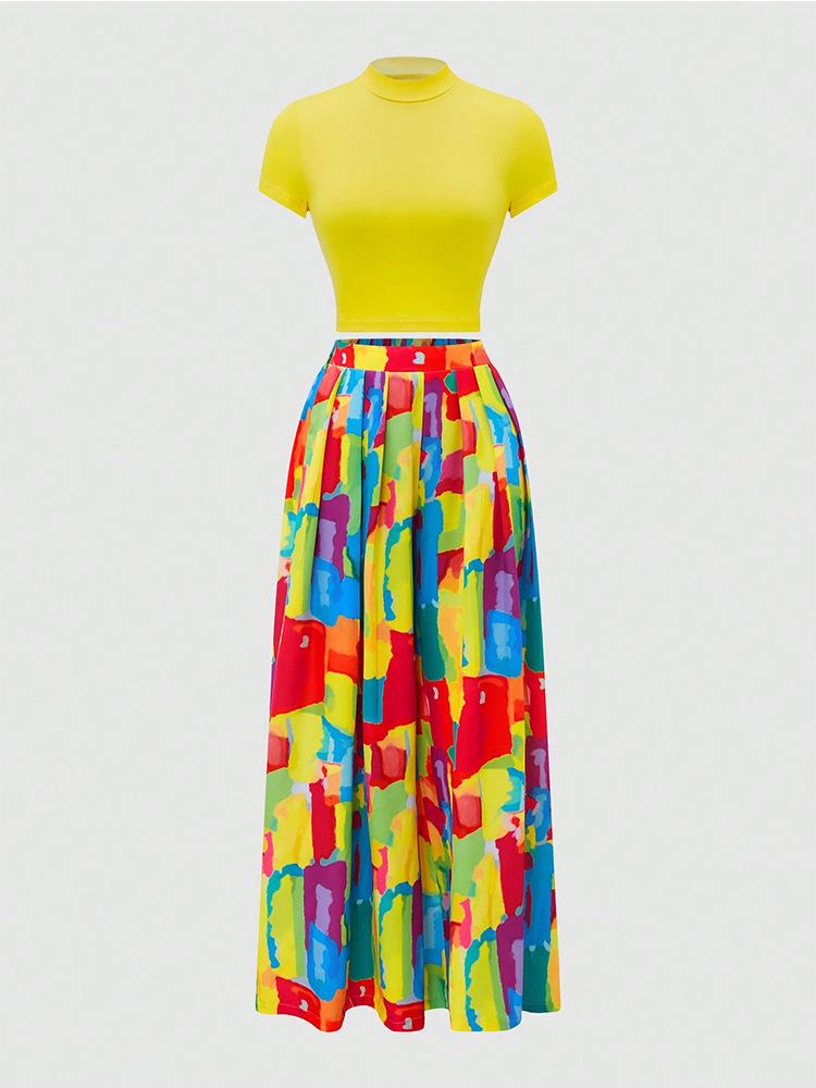 Women's Sleeveless Printed Fashion Set with Versatile Wide-Leg Pants