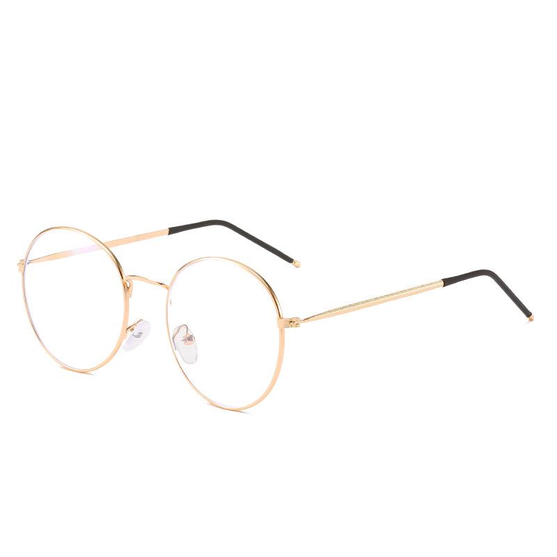 Retro Literary And Artistic Round Flat Mirror Anti-Blue Light, Metal Round Frame Glasses Frame Tide
